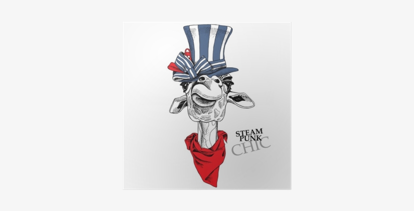 Giraffe Portrait In A Steampunk Hat With Cravat - Portrait, transparent png download