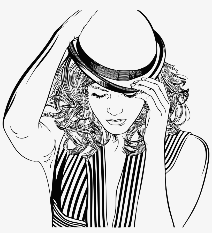 This Free Icons Png Design Of Woman Adjusting Hat Line, transparent png download