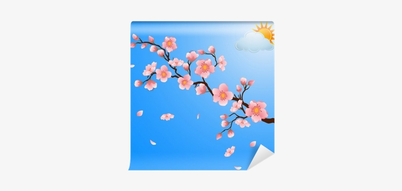 Blooming Cherry Blossom With Falling Petals, transparent png download