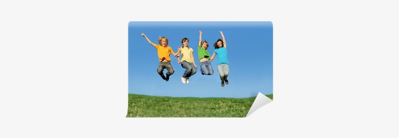 Happy Group Of Kids Or Children Jumping Wall Mural - Tenagers Jumping, transparent png download