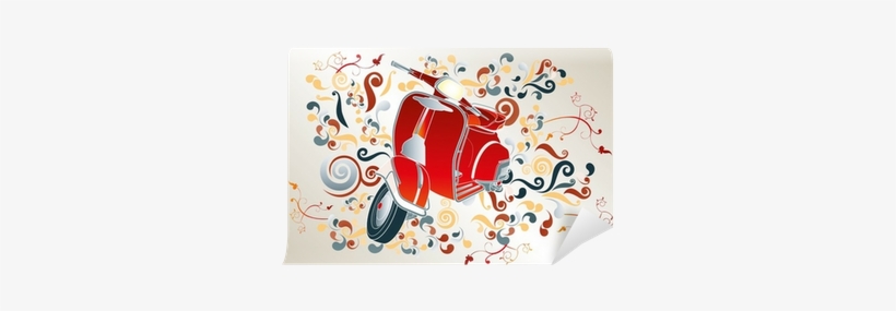 Retro Illustration With Red Scooter, Colorful Swirls - Illustration, transparent png download