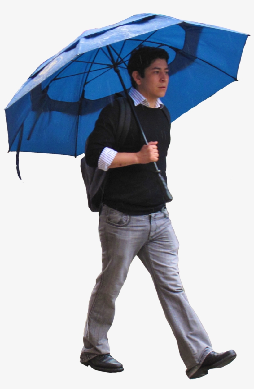 Casual Man Under An Umbrella - Man Walking With Umbrella, transparent png download