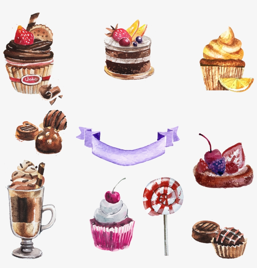 Png Library Download Cupcake Torte Dessert Painting - Watercolor Desserts, transparent png download