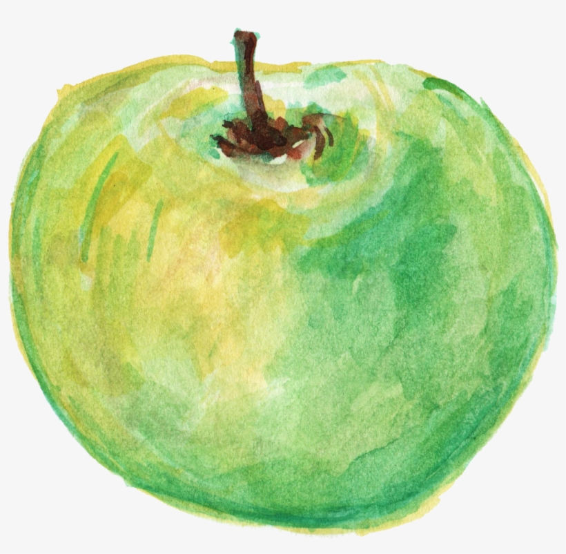 Free Download - Watercolor Green Apple Png, transparent png download