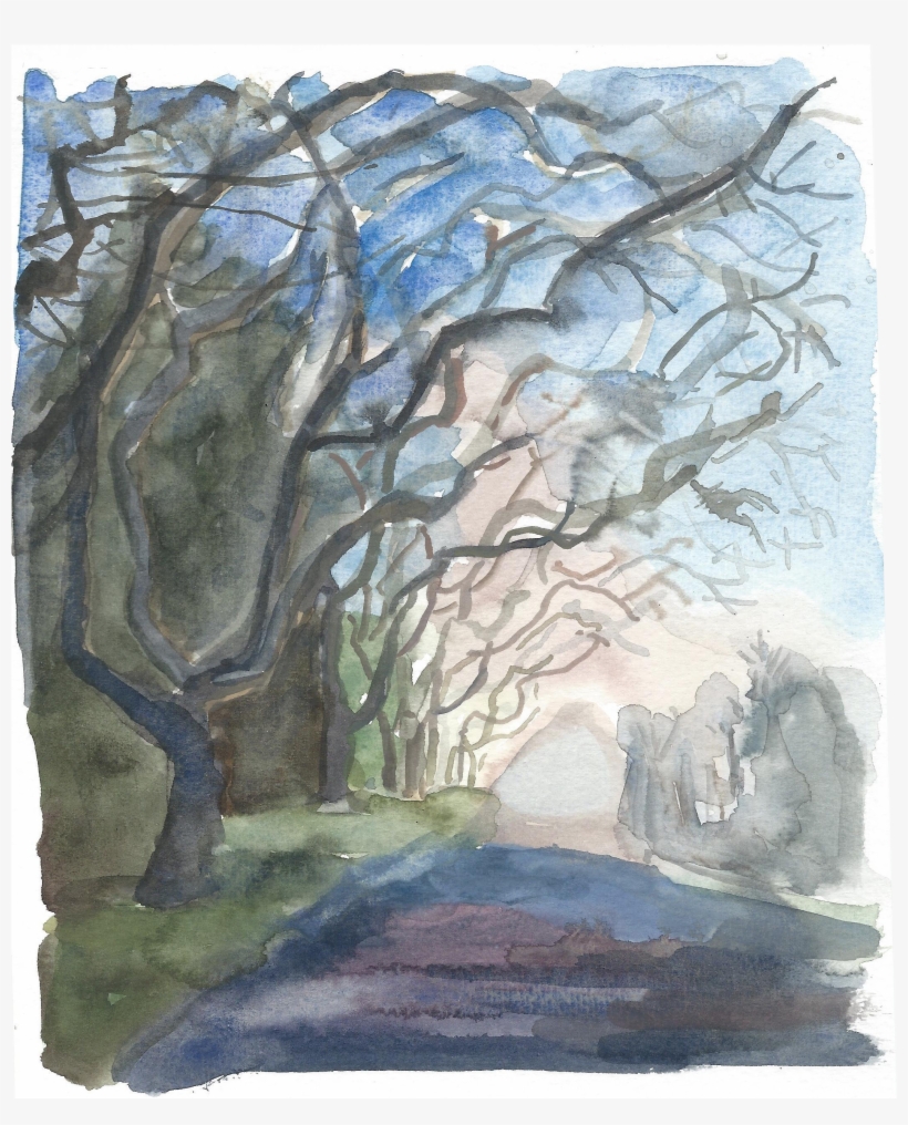 Watercolor Painting Of A Tree Lined Street - Watercolor Painting, transparent png download