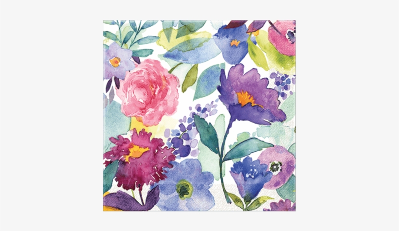 Floral Peacock Beverage Napkins - Punch Studio ペーパーナプキン Sサイズ (フラワー×水彩), transparent png download