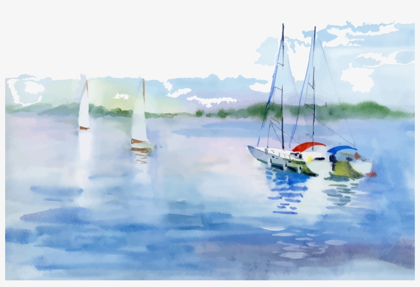 Watercolor Landscape Watercolor Painting Boat Illustration - Boat On A Lake Watercolors, transparent png download