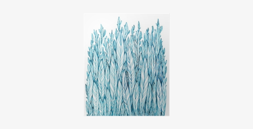 Pattern Of Blue Leaves, Grass, Feathers, Watercolor - Watercolor Painting, transparent png download
