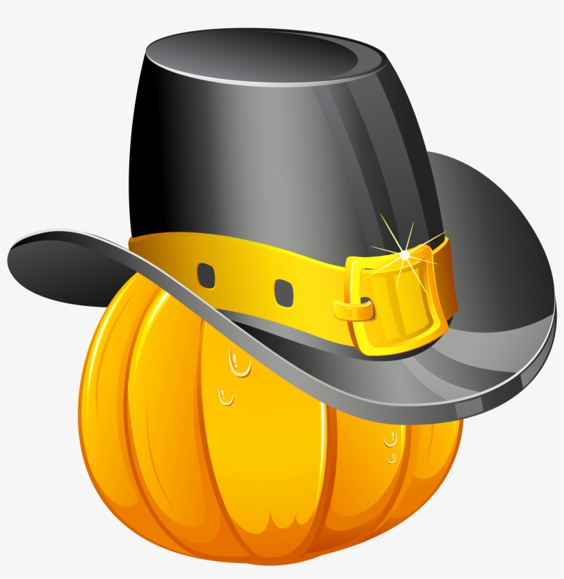 Thanksgiving Pumpkin With Pilgrim Hat Png Clipart - Pumpkin, transparent png download