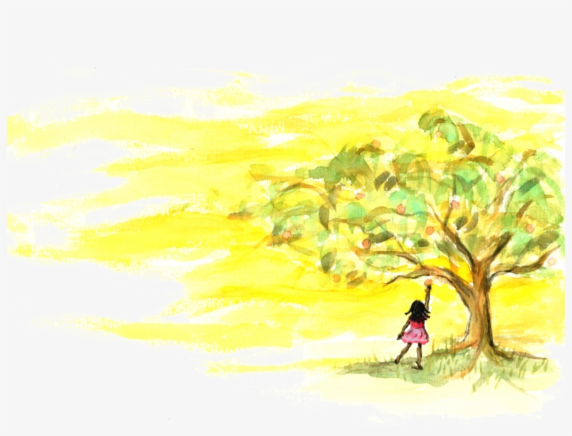 Illustration Of A Young Black Girl Picking A Peach - Illustration, transparent png download