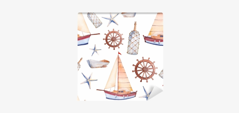 Watercolor Marine Seamless Pattern - Boat, transparent png download