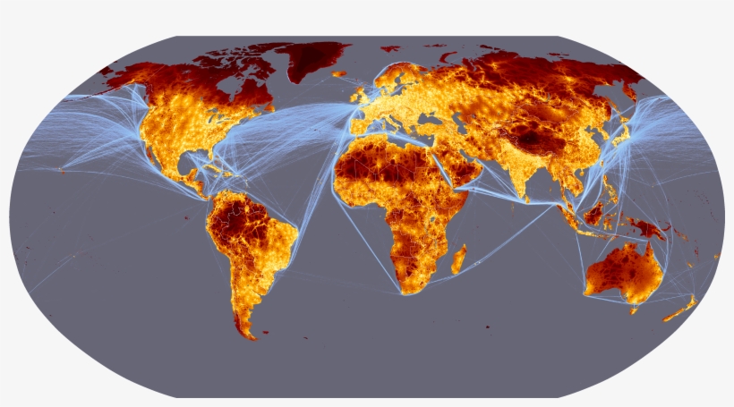 Map Of Land Based Travel Time And Shipping Lane Density - Travel Time To Major Cities, transparent png download