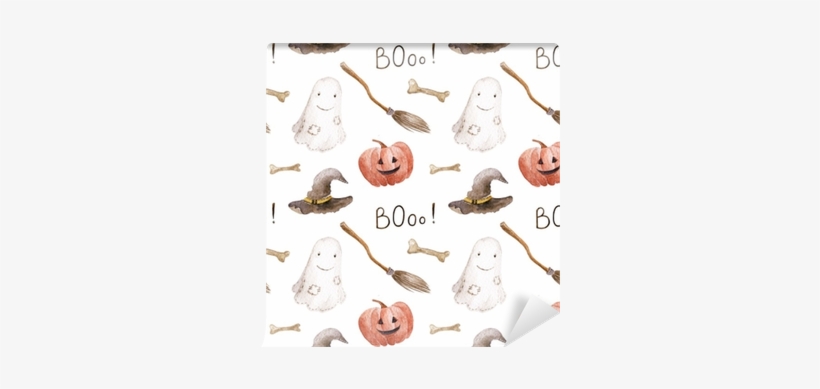 Watercolor Halloween Pattern On The White Background - Watercolor Halloween Background, transparent png download