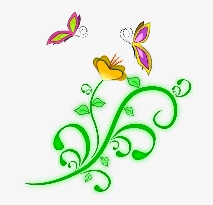 Flower, Butterflies, Spring, Vine - Flores E Borboletas Png, transparent png download