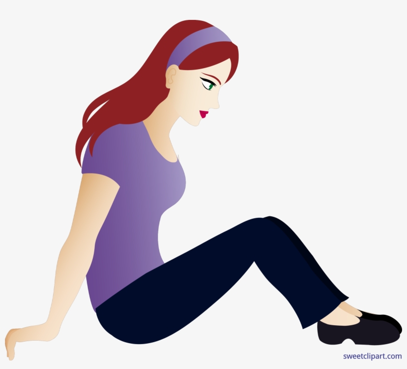 Free Young Woman Brown Hair Clip Art Sweet - Woman Sitting Clipart, transparent png download