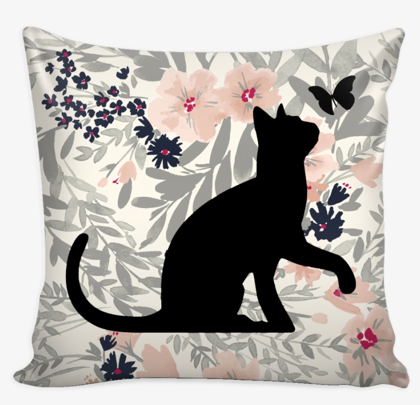 Floral Cats Square Pillow Cover " - Cat, transparent png download