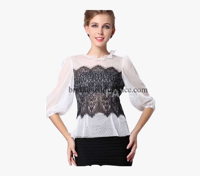 Sku - Elt16101251 - Description - Black Ivory Off White - Blouse, transparent png download