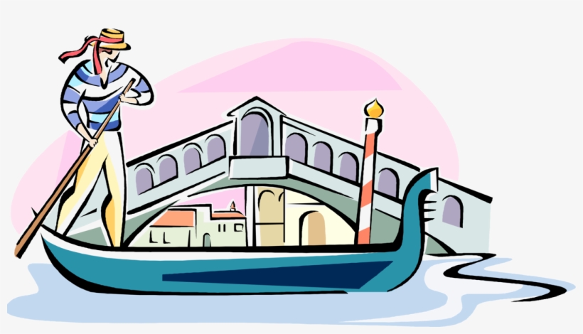 Gondola Passing The Rialto Bridge Royalty Free Vector - Gondola Driver Clipart, transparent png download