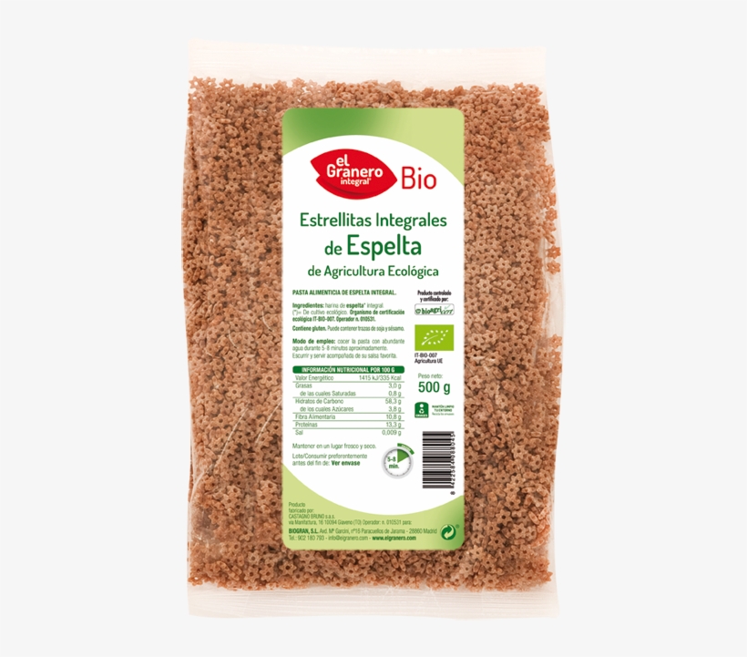 Estrellitas De Eespelta Integral Bio - El Granero Integral Bio Spelt Estrellitas 500g, transparent png download