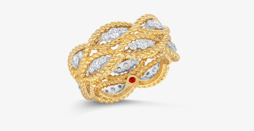 Roberto Coin 2 Row Ring With Diamonds - Roberto Coin Braided Diamond Ring - New Barocco Collection, transparent png download