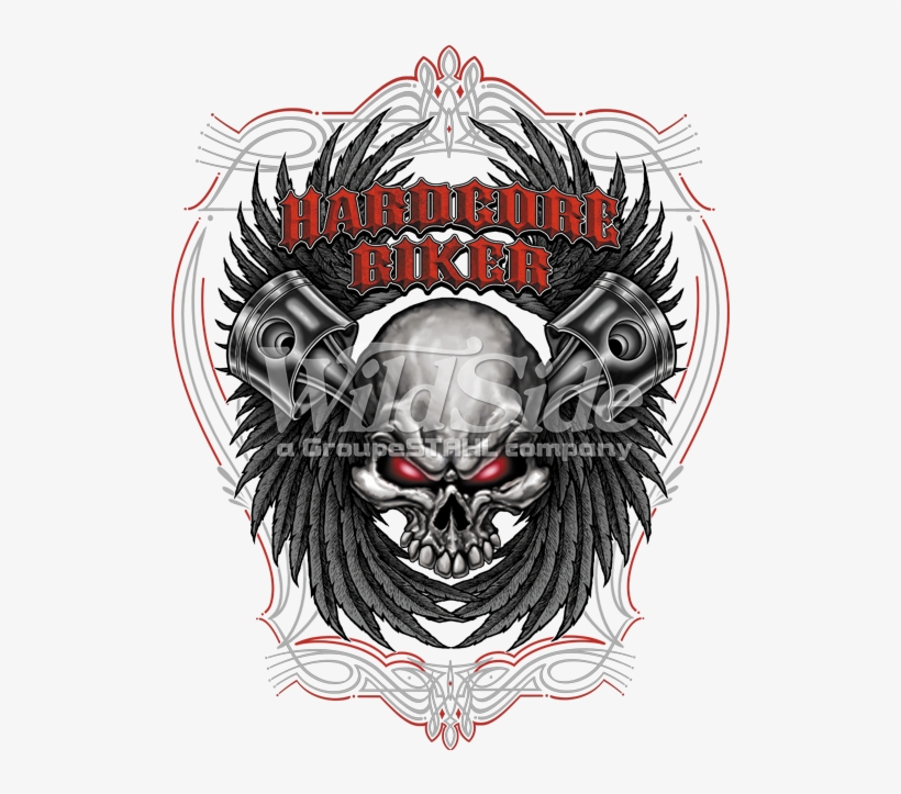 Hardcore Biker With Pistons And Skull - Sweatshirt Biker Tribal Fighter Skull Chopper Gothic, transparent png download