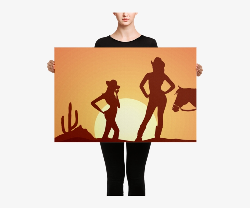 Cowgirl Silhouette Canvas - Black Mask Red Pied French Bulldog Canvas, transparent png download