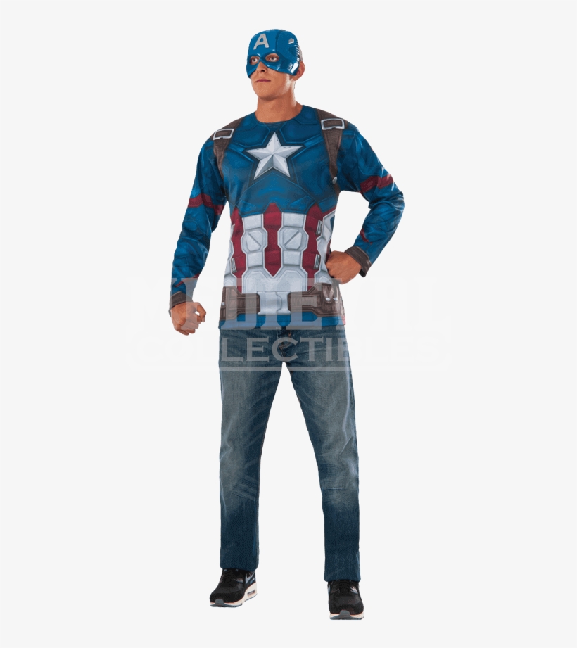 Adult Captain America Costume Top And Mask Set, transparent png download