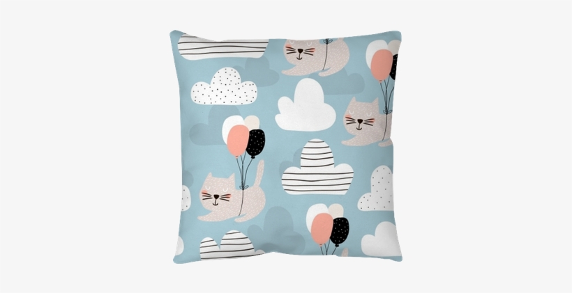 Seamless Childish Pattern With Cute Cats Flying With - Enfermagem Papel De Parede, transparent png download