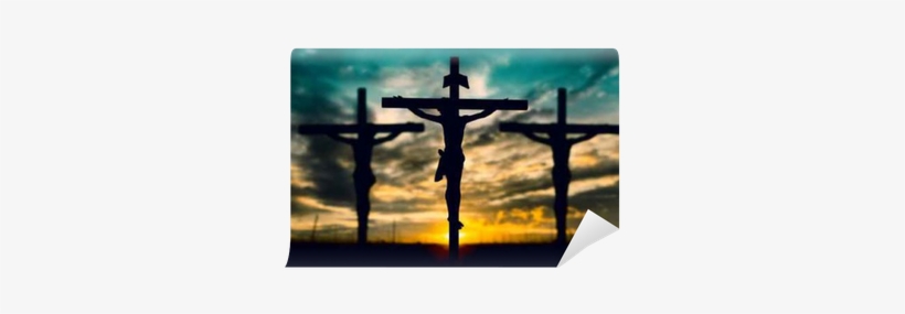 Silhouette Of Jesus With Cross Over Sunset Concept - Jesus On The Cross, transparent png download