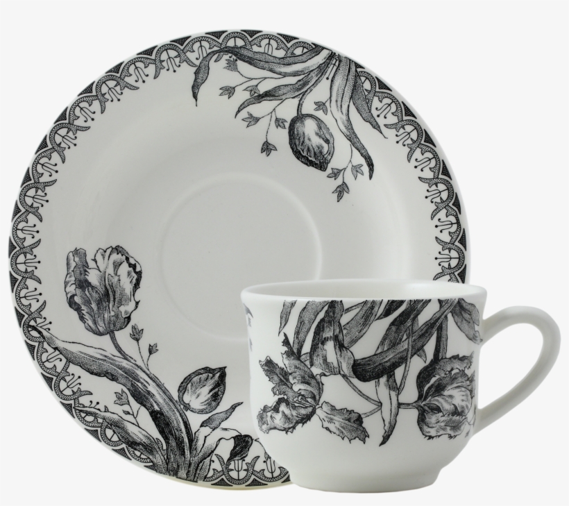 2 Tea Cups & Scrs - Gien Tulipes Noires Breakfast Saucer, transparent png download