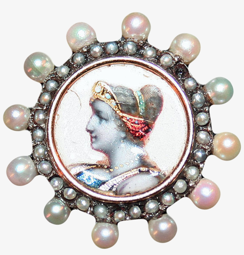 14kt Gold Lace Pin C1840 W/ Portrait Miniature In Enamel, - Pearl, transparent png download