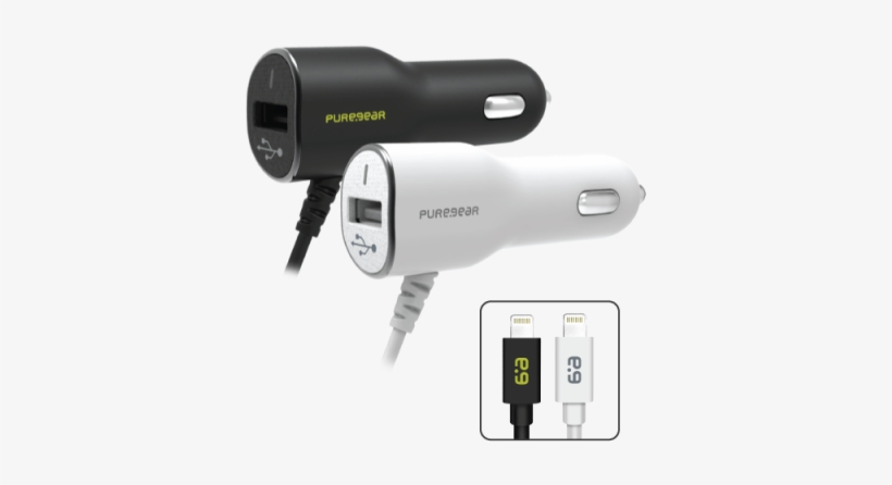 Car Charger With Lightning Connector And Usb Port - Puregear Power Adapter - Car, transparent png download