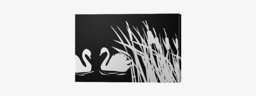 Two Swan Silhouettes On Black Background Canvas Print - Silhouette, transparent png download