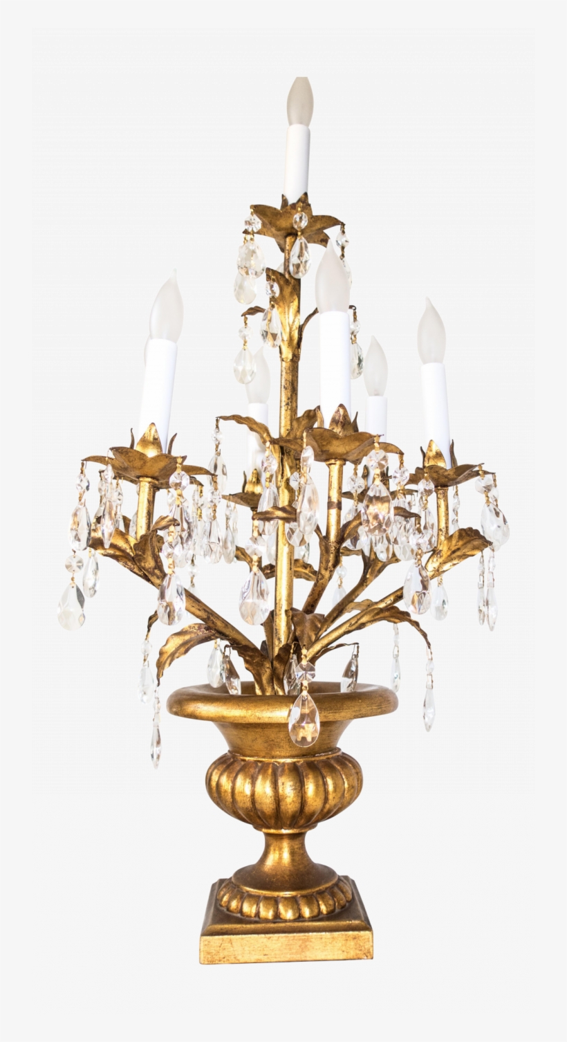Candelabra Desk Lamp Beautiful Italian Tole Gilt Crystal - Girandole, transparent png download