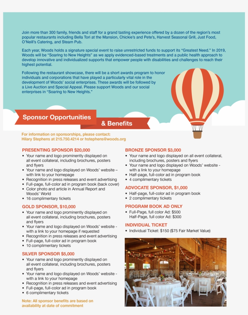 Sponsor The Woods Fête And Fundraiser - Fundraising, transparent png download