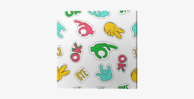 Retro 90s Style Hand Sign Patch Seamless Pattern Canvas - Hand, transparent png download