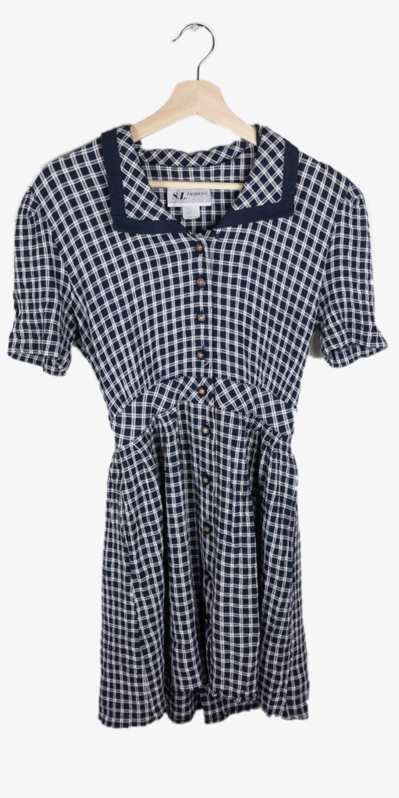 90's Blue Gingham Mini Dress W/ Collar - Dress, transparent png download