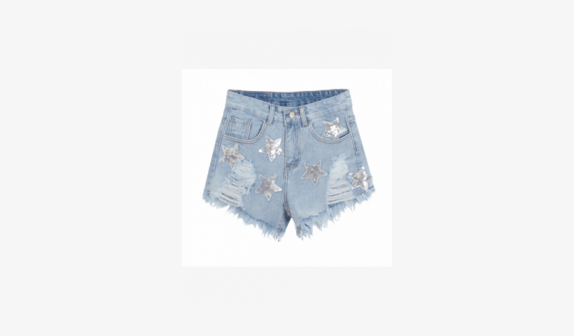 51139 Embellished Denim Shorts - Shorts, transparent png download