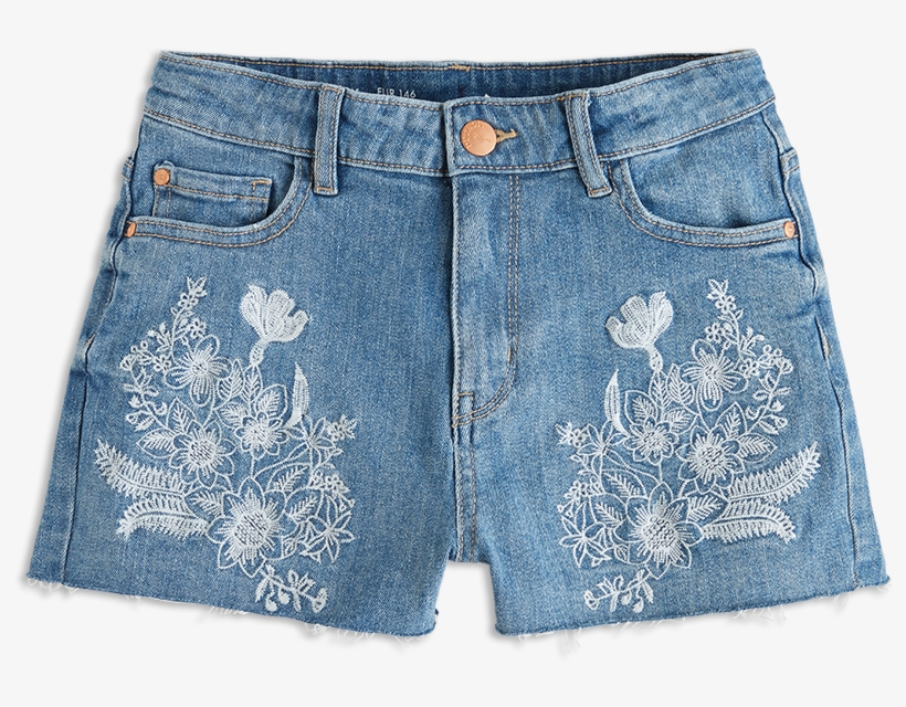 Denim Shorts With Embroidery Blue - Shorts, transparent png download