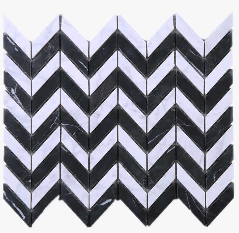 Black And White Wave Shape Marble Stone Mosaic Tile - Invitation Chevron Black And White, transparent png download