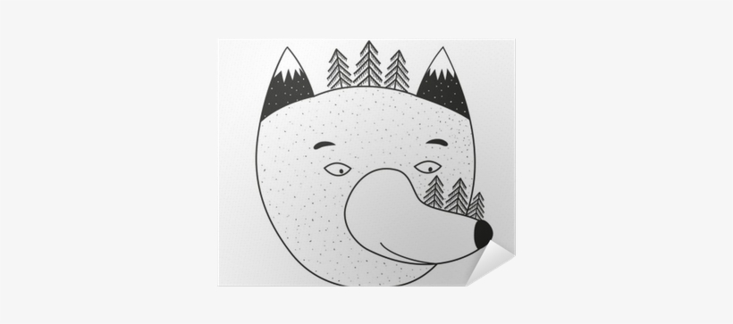 Vector Illustration With Cartoon Wolf Head, Pine Trees - Illustration, transparent png download