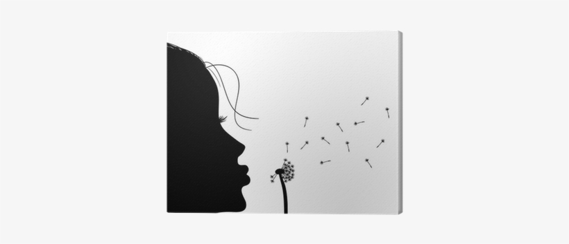 Silhouette Of Girl Blowing To Dandelion, Vector Illustration - Canvas Print, transparent png download