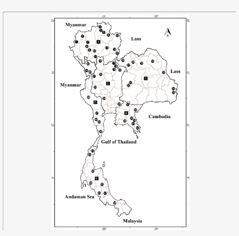 Map Of Thailand Showing 58 Fixed-stream Sites Located - Pupa, transparent png download