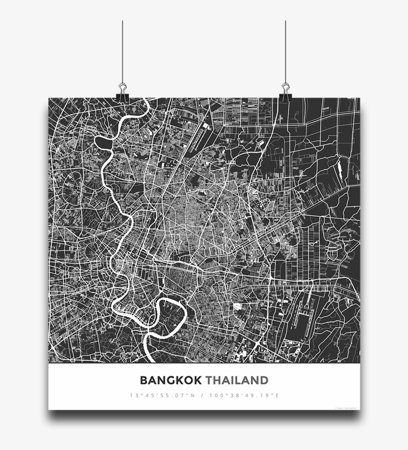 Premium Map Poster Of Bangkok Thailand - Monochrome, transparent png download