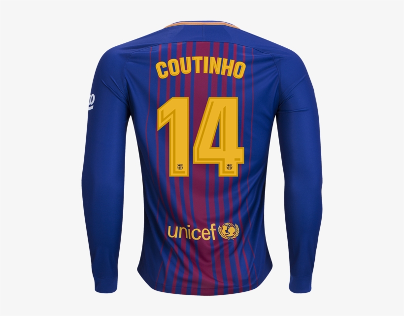 Philippe Coutinho Barcelona 17/18 Long Sleeve Home - Barcelona Messi Jersey, transparent png download