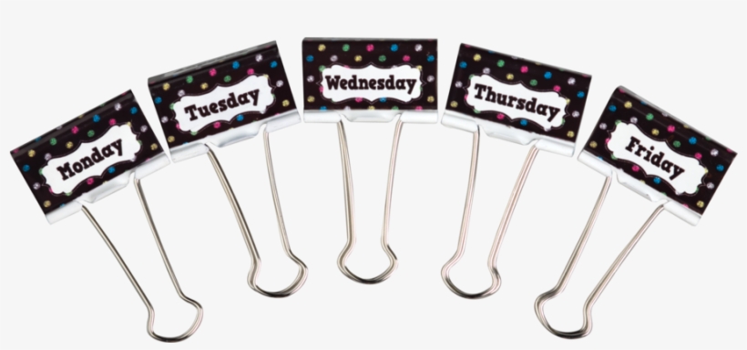 Chalkboard Brights Days Of The Week Large Binder Clips - Binder Clip, transparent png download