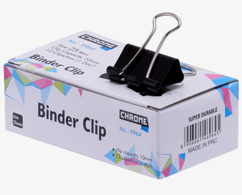 Chrome Binder Clip 25mm (12pc Box Of 8) - Chrome 9964 - Black Metal Binder Clips 25mm (set Of, transparent png download