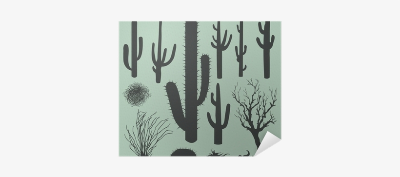 Vector Set Of Silhouettes Of Cacti And Other Desert - Desert Bush Vector, transparent png download