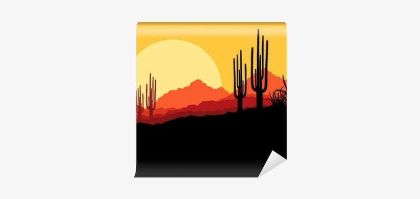 Desert Wild Nature Landscape With Cactus And Palm Tree - Arizona Desert Clipart, transparent png download