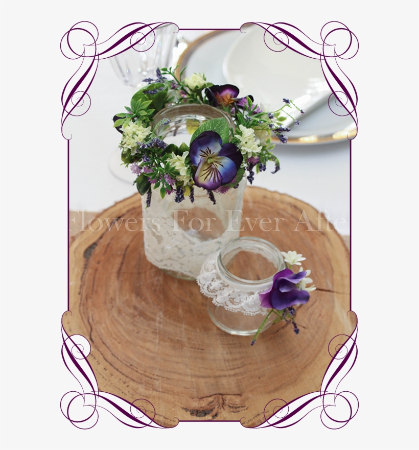 Set Of 2 Purple Rustic Floral Jar Centerpiece - Flower Bouquet, transparent png download